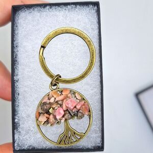 Rhodonite tree if life keychain gemstone bronze keyring keepsake gift in box
